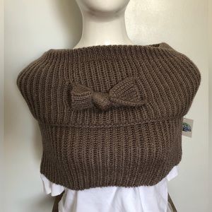 Mocha Knit Shawl/Scarf With Bow Accent